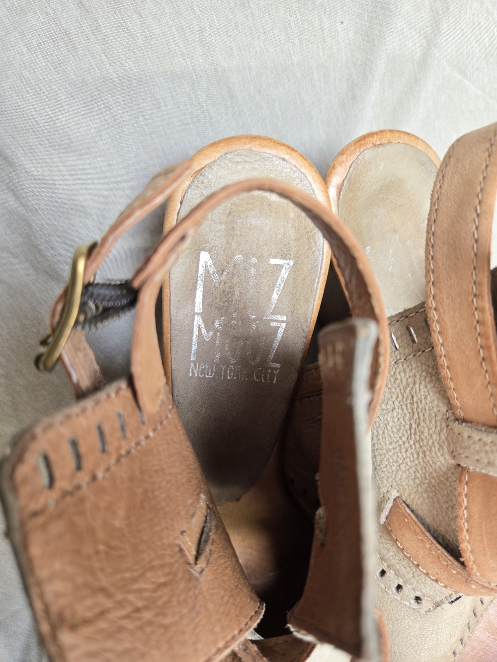 Miz Mooz Beige & Tan Leather Strappy Wedge Sandals Size 38 - Picture 8 of 13